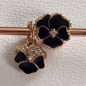 Authentic Pandora 14k Rose Gold Plated Deep Purple Pansy Charm Set ~ Retired